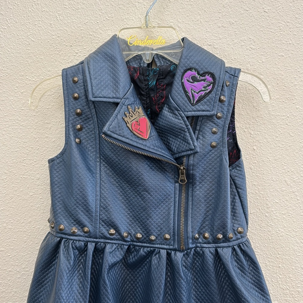 Disney Descendants 2 Villains Evie Faux Leather Blue Embellished Dress Size 7/8 - Picture 4 of 16